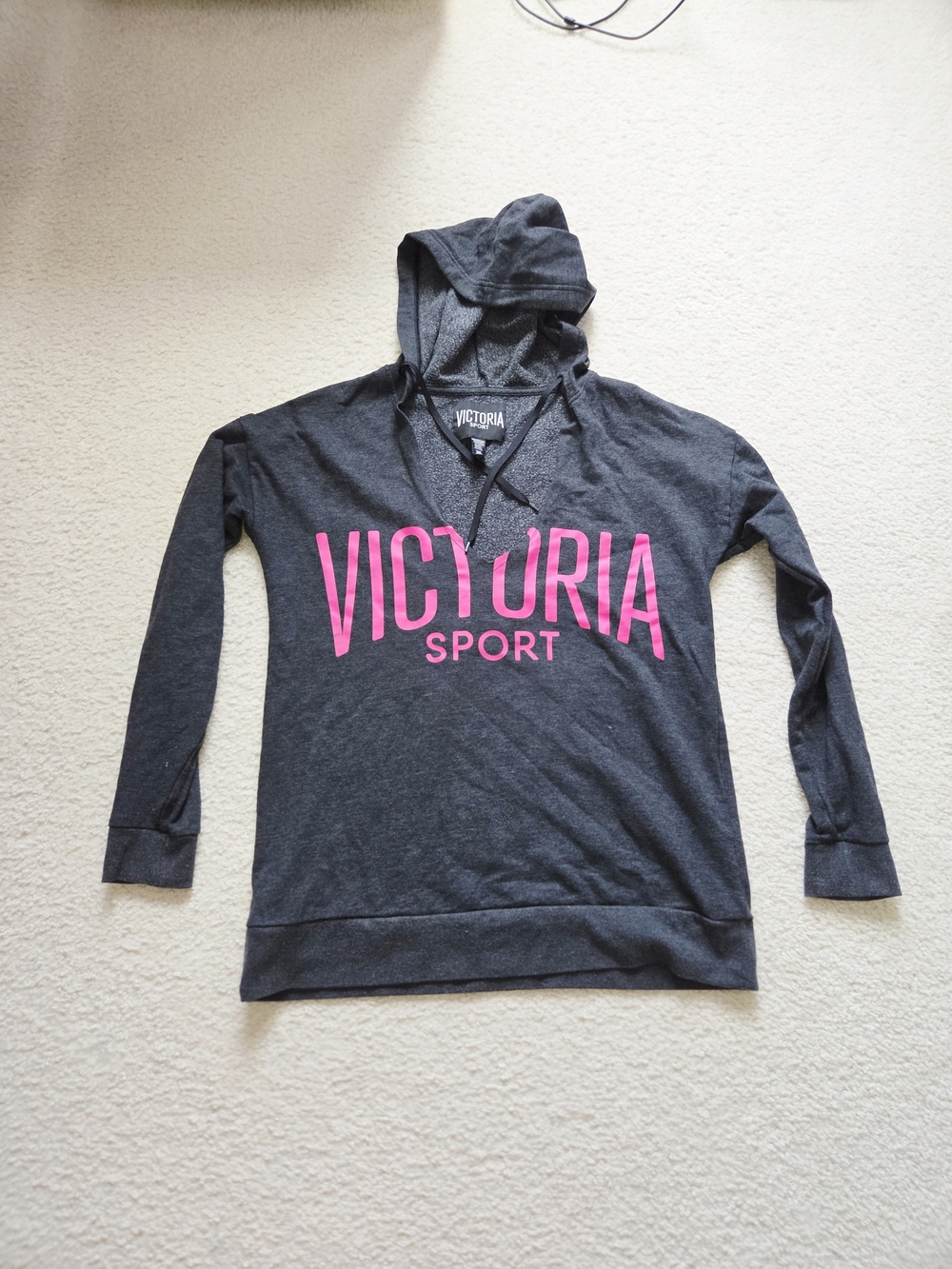 Victoria Sport Charcoal Gray Hoodie with Pink Logo